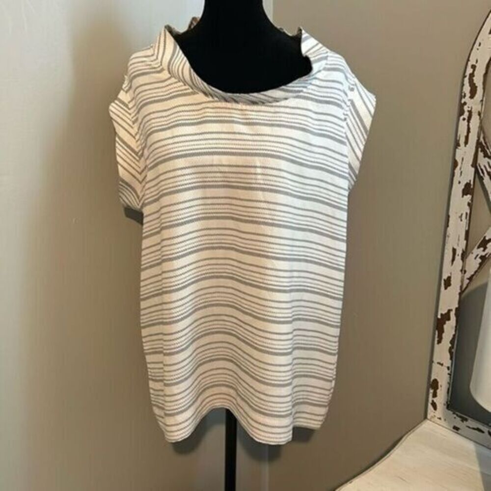 CAbi Striped Madeline Blouse Mock Neck Style 236 Cap Sleeve Size  A